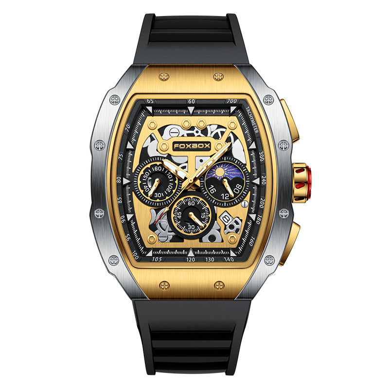 Men's Multi-Function Waterproof Digital Watch - Moon Phase, Calendar, Skeleton Dial, 30M Water Resistance
