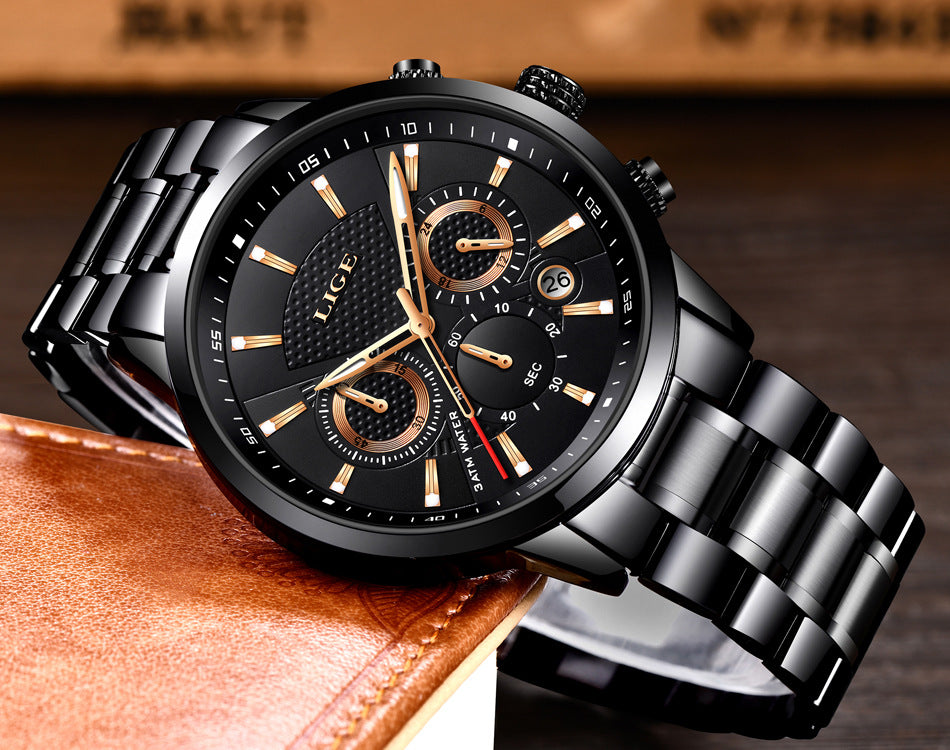 Premium Men's Sports Quartz Watch - Waterproof, Stainless Steel, Multi-Function Business Timepiece