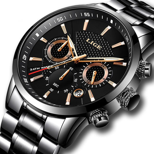 Premium Men's Sports Quartz Watch - Waterproof, Stainless Steel, Multi-Function Business Timepiece