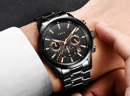 Premium Men's Sports Quartz Watch - Waterproof, Stainless Steel, Multi-Function Business Timepiece