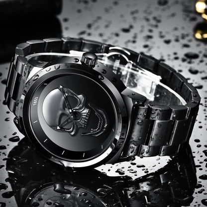 Men's 3D Skull Quartz Watch - Fashionable, Waterproof, and Multi-Function