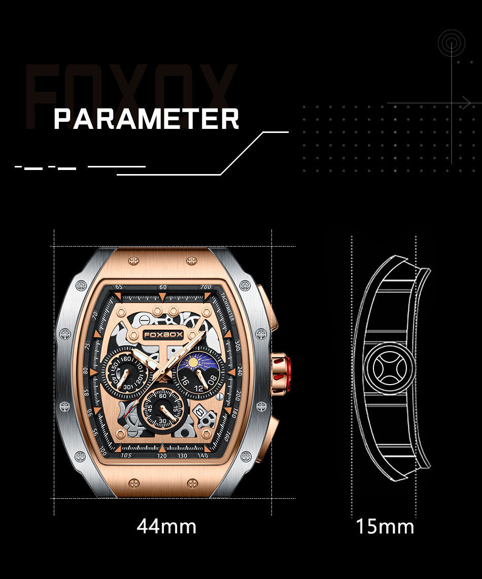 Men's Multi-Function Waterproof Digital Watch - Moon Phase, Calendar, Skeleton Dial, 30M Water Resistance