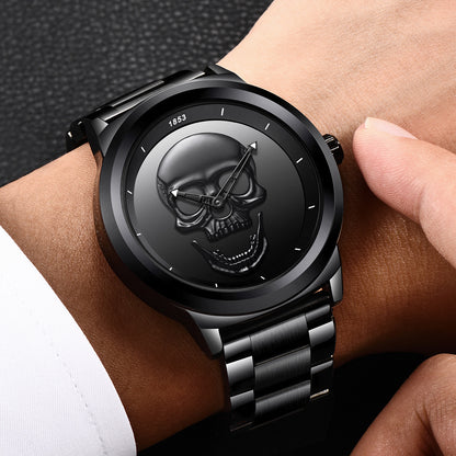 Men's 3D Skull Quartz Watch - Fashionable, Waterproof, and Multi-Function