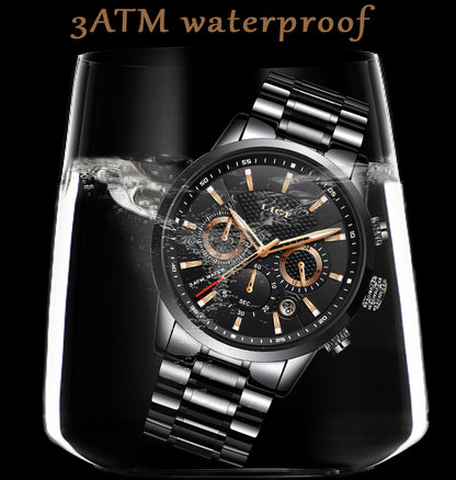 Premium Men's Sports Quartz Watch - Waterproof, Stainless Steel, Multi-Function Business Timepiece