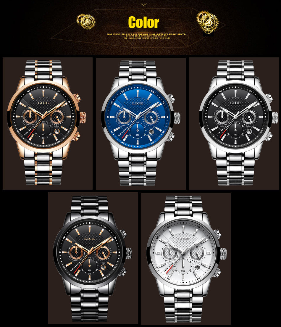 Premium Men's Sports Quartz Watch - Waterproof, Stainless Steel, Multi-Function Business Timepiece