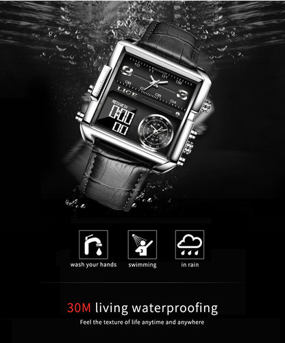 Men's Multi-Function Electronic Quartz Dual Display Waterproof Wristwatch