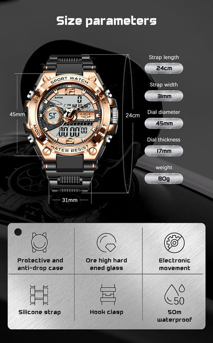 Dual Display Quartz Digital Watch - All-New Design, Luminous, Waterproof Wristwatch