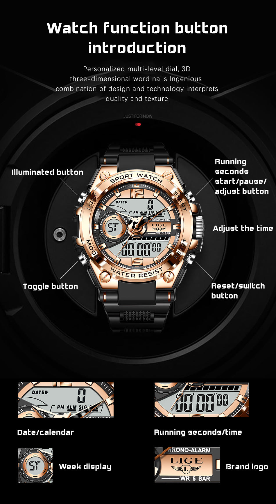 Dual Display Quartz Digital Watch - All-New Design, Luminous, Waterproof Wristwatch