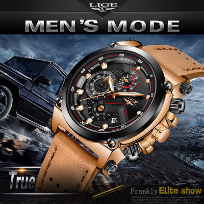 Men's Business Waterproof Leather Watch - Luminous Dial, Quartz Movement