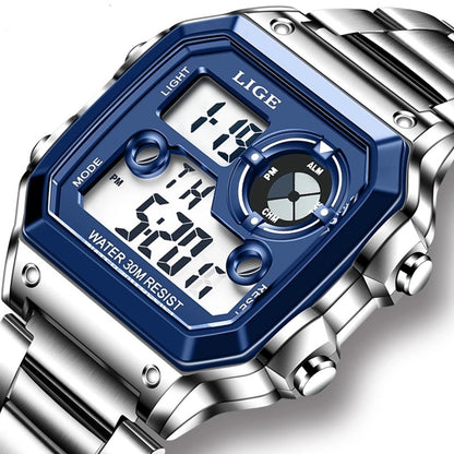 Luminous Digital Watch with Chronograph and Alarm - 30M Waterproof, Rectangular Dial