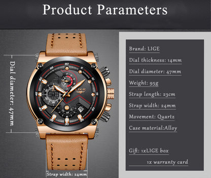 Men's Business Waterproof Leather Watch - Luminous Dial, Quartz Movement