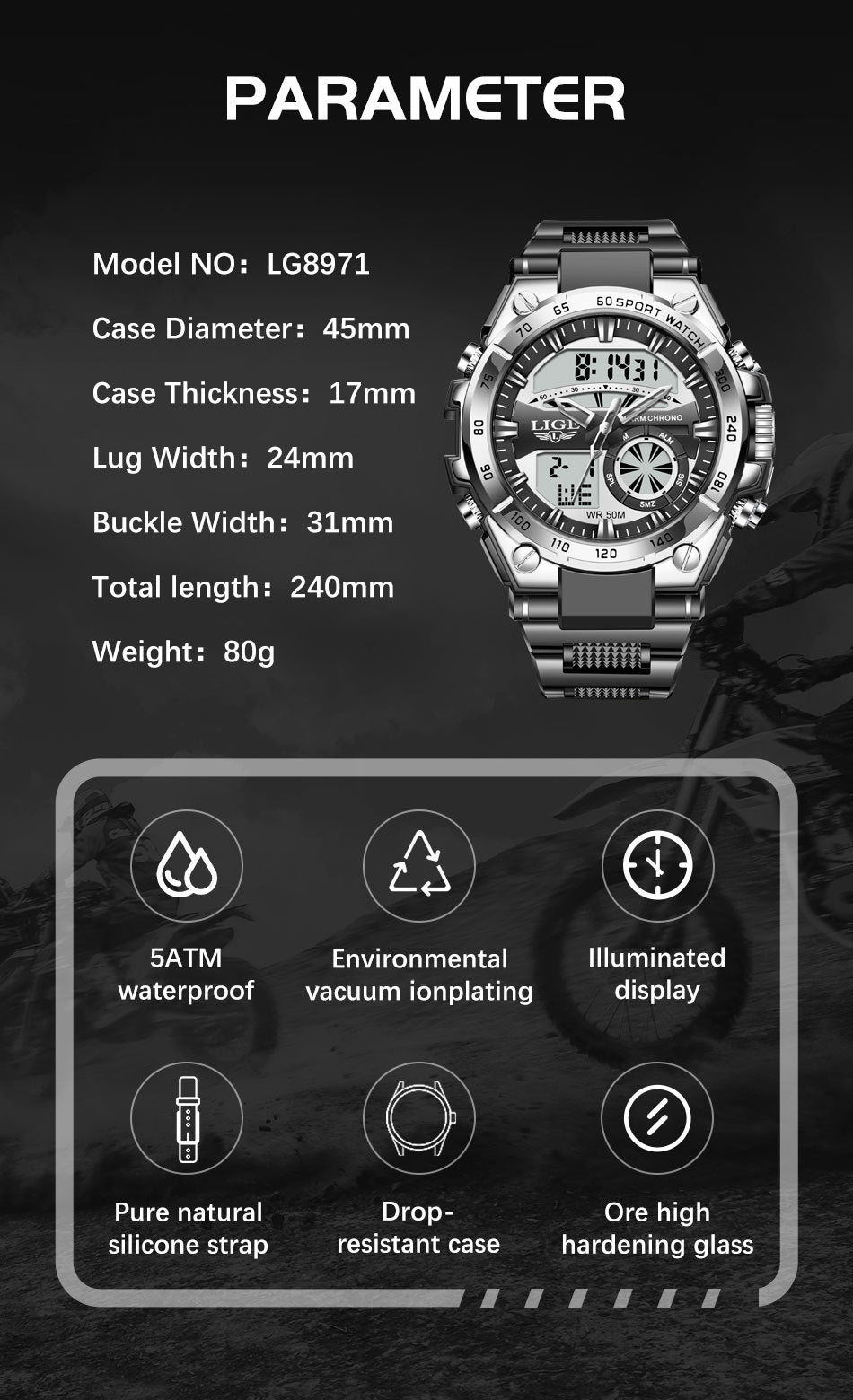 Multi-Function Sports Watch for Students - Dual Display, Stopwatch, Alarm, Day Display, 30M Waterproof