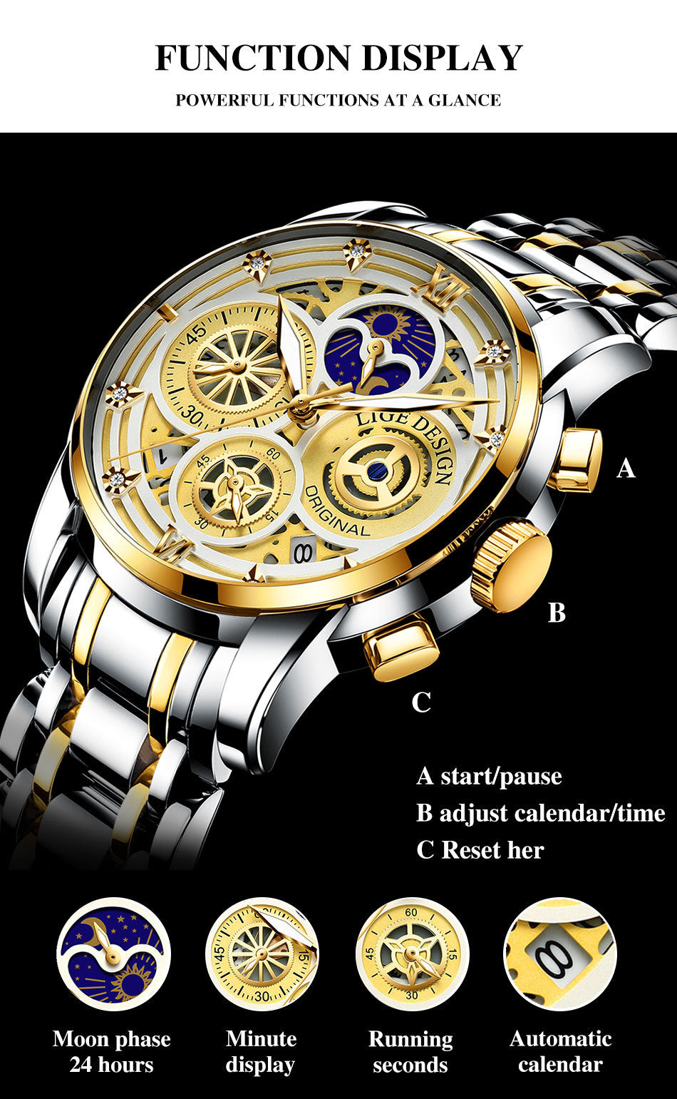 Men's Skeleton Quartz Watch - Innovative Design, Multi-Function, Waterproof, Business Style