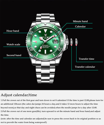 Men's Multi-Function Business Mechanical Watch - Analog & Digital Display, 100M Waterproof