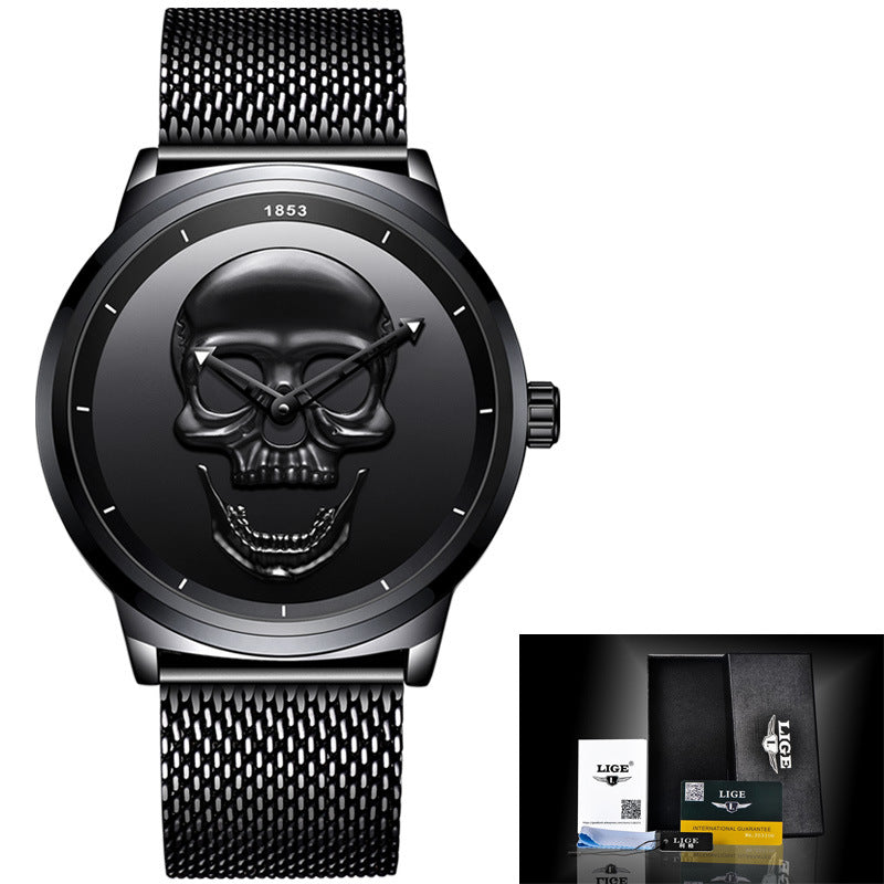 Men's 3D Skull Quartz Watch - Fashionable, Waterproof, and Multi-Function