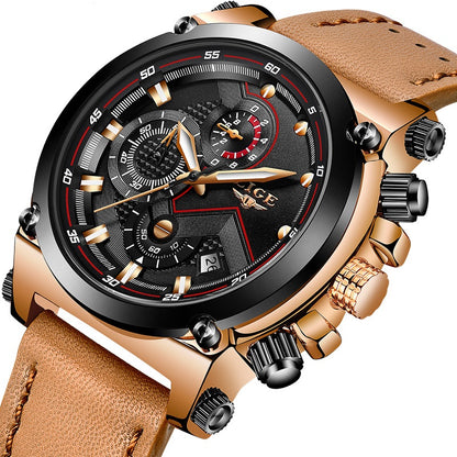 Men's Business Waterproof Leather Watch - Luminous Dial, Quartz Movement