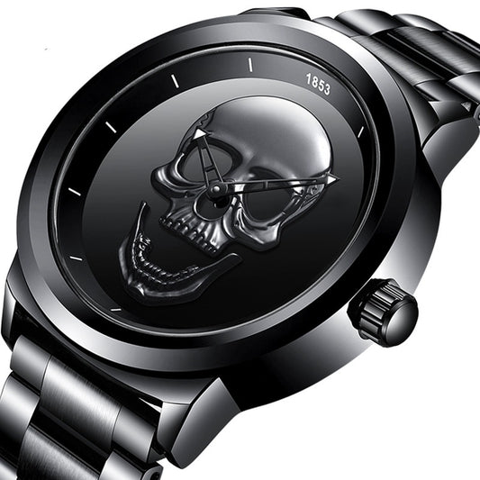 Men's 3D Skull Quartz Watch - Fashionable, Waterproof, and Multi-Function