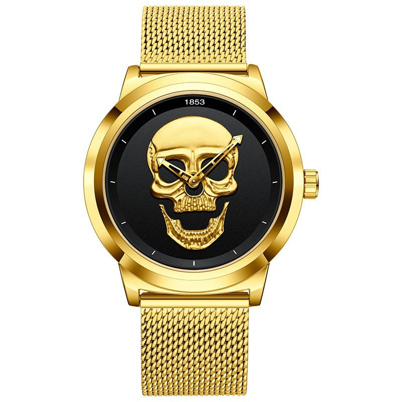 Men's 3D Skull Quartz Watch - Fashionable, Waterproof, and Multi-Function