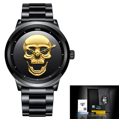 Men's 3D Skull Quartz Watch - Fashionable, Waterproof, and Multi-Function