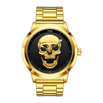 Men's 3D Skull Quartz Watch - Fashionable, Waterproof, and Multi-Function