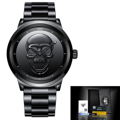 Men's 3D Skull Quartz Watch - Fashionable, Waterproof, and Multi-Function