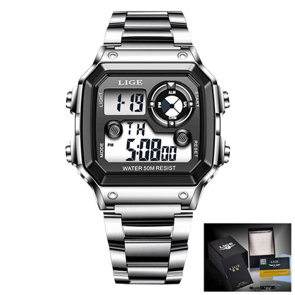 Luminous Digital Watch with Chronograph and Alarm - 30M Waterproof, Rectangular Dial