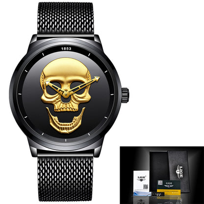 Men's 3D Skull Quartz Watch - Fashionable, Waterproof, and Multi-Function