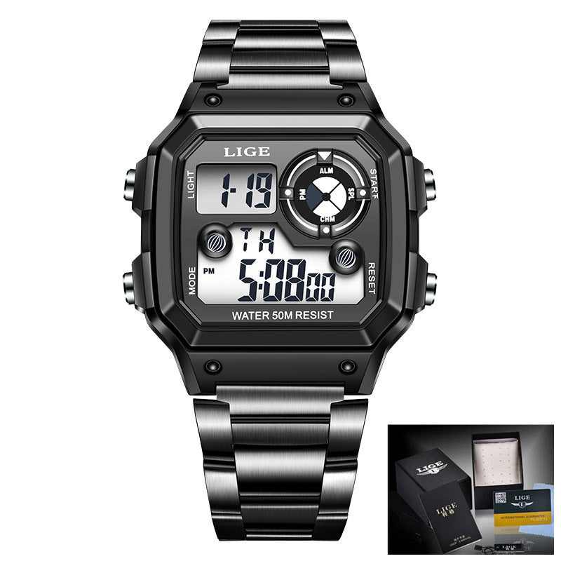 Luminous Digital Watch with Chronograph and Alarm - 30M Waterproof, Rectangular Dial