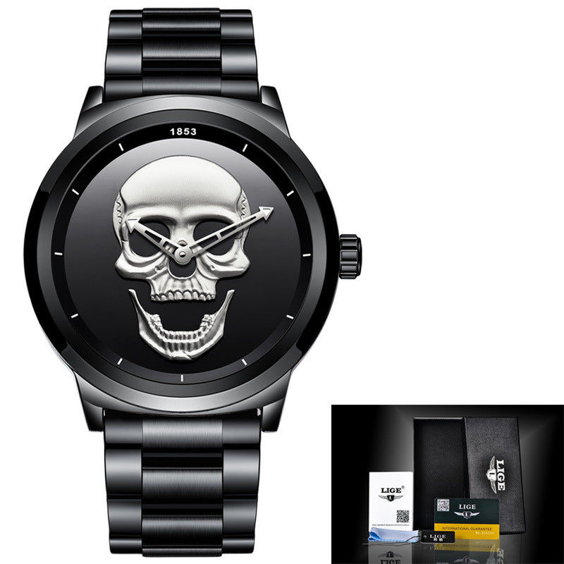 Men's 3D Skull Quartz Watch - Fashionable, Waterproof, and Multi-Function