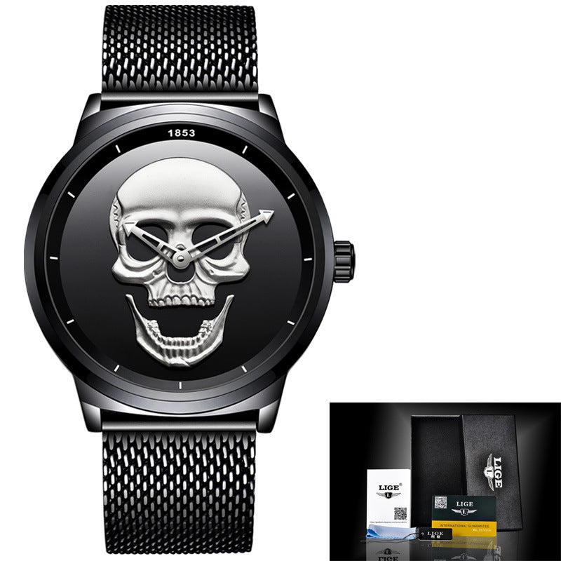 Men's 3D Skull Quartz Watch - Fashionable, Waterproof, and Multi-Function